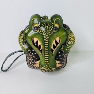Handmade Hand Painted Crocodile Alligator Genuine Leather Wristlet Pouch Bag